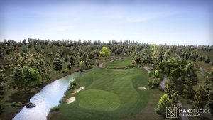 golf course green birdseye view cgi