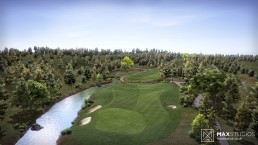 golf course green birdseye view cgi