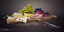 Cheese board and grapes CGI